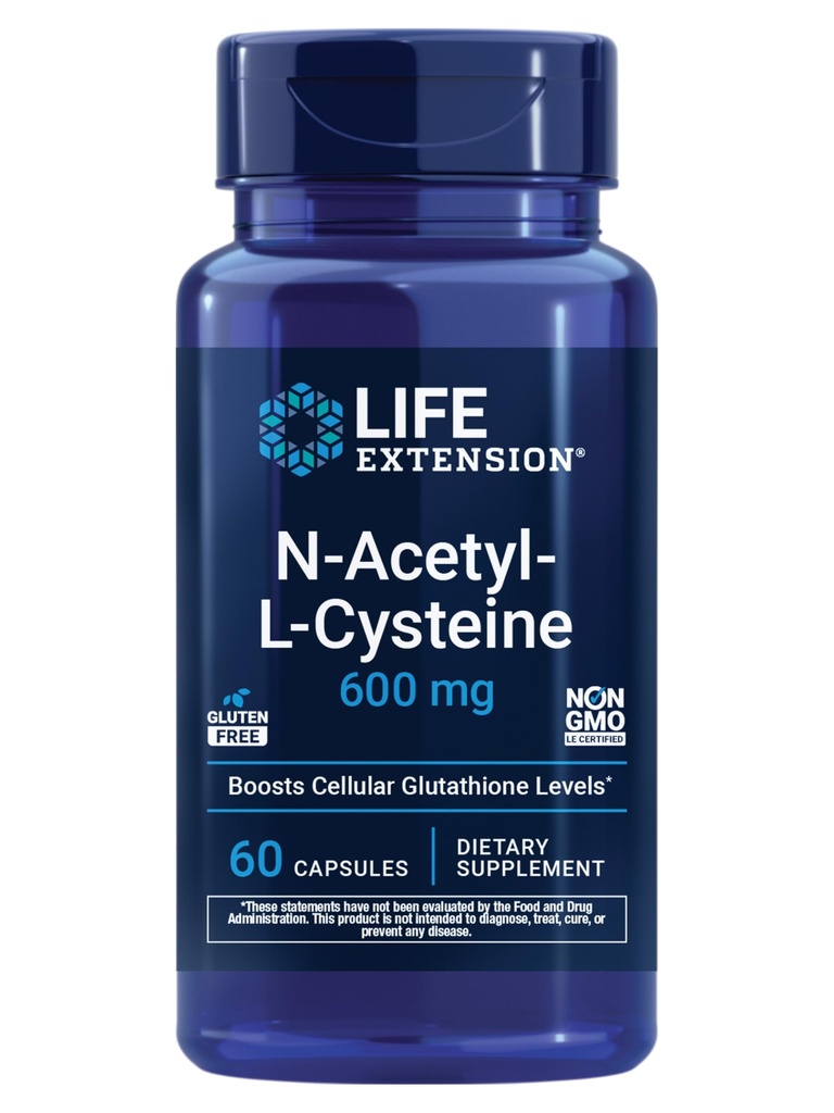 Επέκταση ζωής N-Acetyl-L-Cysteine (NAC), Ανοσολογική Ανταπόκριση, Αναπνευστική Υγεία, Υγεία του ήπατος, NAC 600 mg, Αντιοξειδωτική Άμυνα, Ελεύθερες ρίζες, Εύκολο στην Απορρόφηση, 60 Κάψουλες