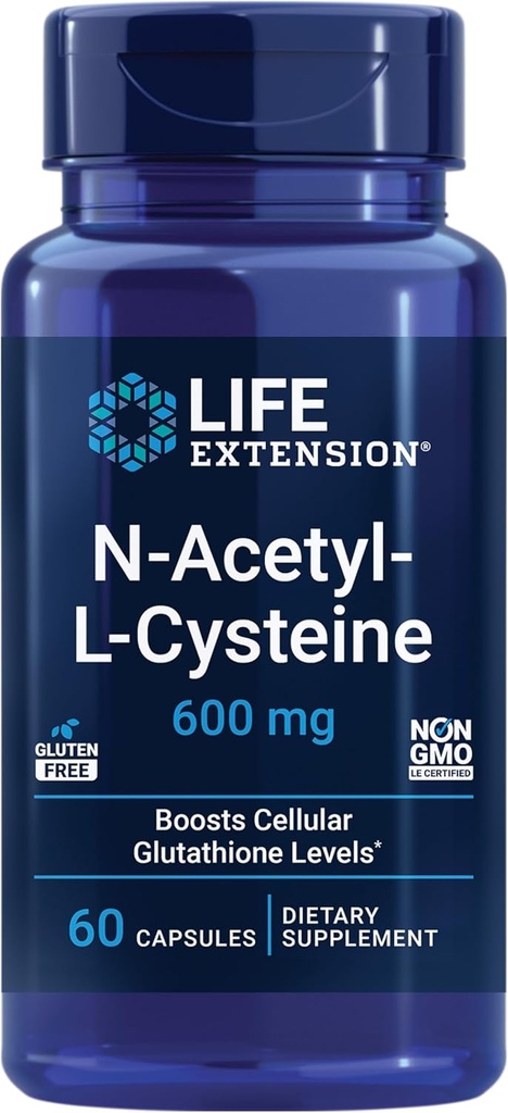 Επέκταση ζωής N-Acetyl-L-Cysteine (NAC), Ανοσολογική Ανταπόκριση, Αναπνευστική Υγεία, Υγεία του ήπατος, NAC 600 mg, Αντιοξειδωτική Άμυνα, Ελεύθερες ρίζες, Εύκολο στην Απορρόφηση, 60 Κάψουλες