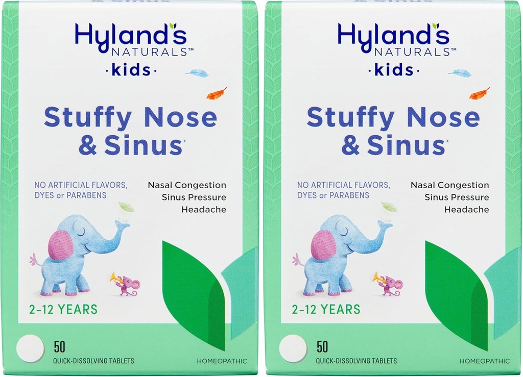 Hyland's Naturals Kids Thingsy Nose and Sinus Tabletleri, Cold ve Antivirüs Tıp 2 ve yukarı, Headache Relief ve Nasal Decongestant, Quick Discrypt Tabletleri, 50 Count (Pack of 2)