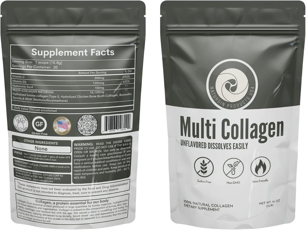 Hydrolized Collagen Toz Türü I ve II. Vanilla Flavored 482g with Hyaluronic Acid, MSM, Vitamin D3 & Boswellia Serrata for Women & Men
