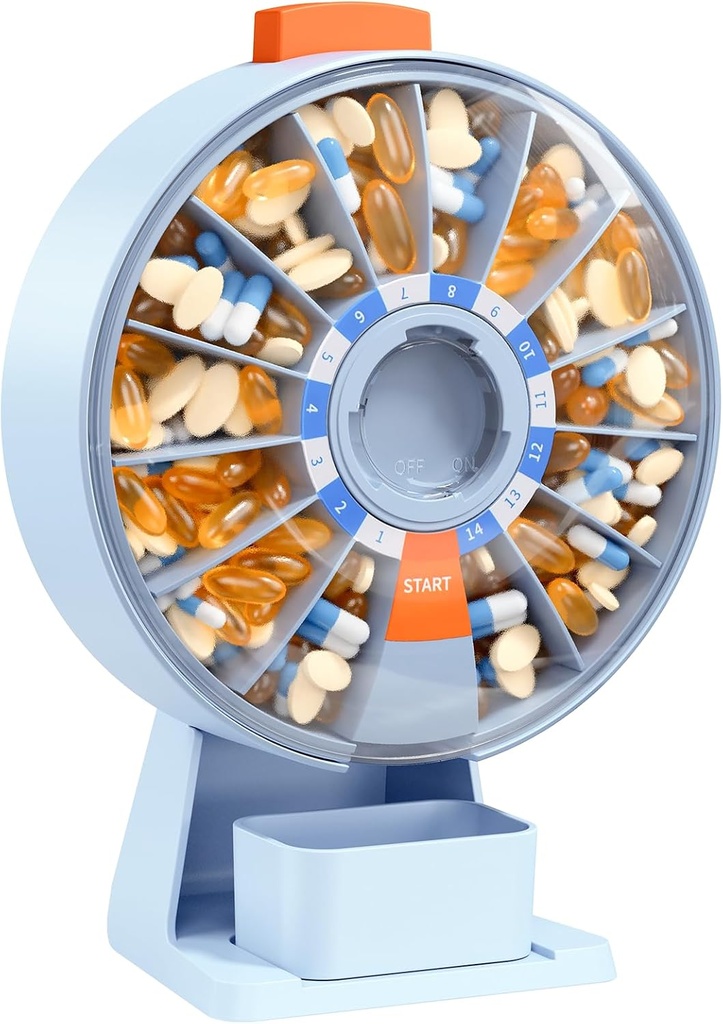 Daviky Pill Günlük, Büyük Pill, Wall-Mounted veya Standing Use, 14 Days Pill Konteyner, Push Düğme Design, Weekly Pill Box for Vitamin, Medicine,Supplement, Fish Oil (Mavi)