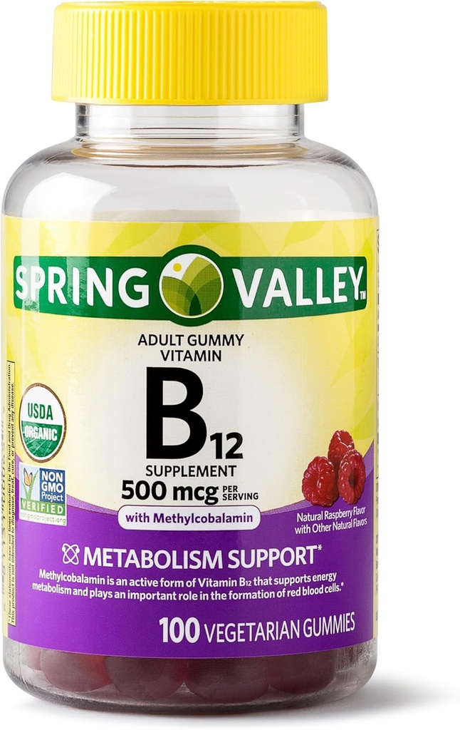 Spring Valley Yetişkin Gummy B12, Metabolism Desteği, Doğal Meyve Flavor, 100 Gummies