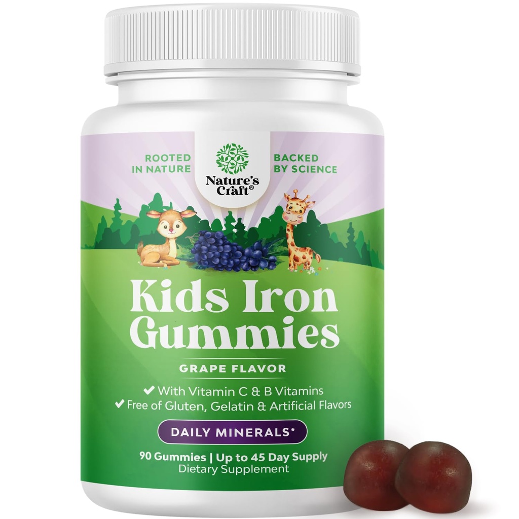 Παιδιά Iron Gummies - Blood Builder Iron Συμπληρώματα για τα παιδιά με ευγενή για ισχυρότερη ανοσία & ενέργεια - Βιταμίνη Β12, Folate & Vitamin C Gummies - Vegan GMO & Gluten Free for Toddlers - 90 Count