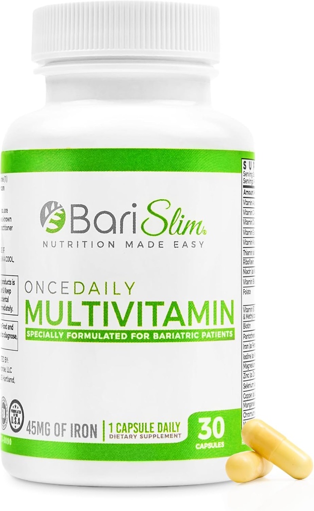 BariSlim Once Daily Bariatric Multivitamin Capsule - 45 mg of Iron - Bariatrik Vitamin & Supplement for Post Bariatrik Surgery Including Gastrik Bypass & Gastrik Kol | 30 Günlük Supply