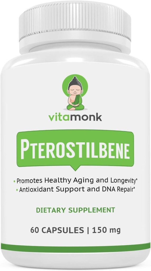 VitaMonk Pterostilbene 150mg κάψουλες χωρίς τεχνητά πληρωτικά - συμπλήρωμα χωρίς σόγια Trans-Pterostilbene που προωθεί την υγιή γήρανση και μακροζωία - 60 Veggie-καπάκια - Βελτιωμένη ρεσβερατρόλη