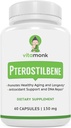 VitaMonk Pterostilbene 150mg κάψουλες χωρίς τεχνητά πληρωτικά - συμπλήρωμα χωρίς σόγια Trans-Pterostilbene που προωθεί την υγιή γήρανση και μακροζωία - 60 Veggie-καπάκια - Βελτιωμένη ρεσβερατρόλη