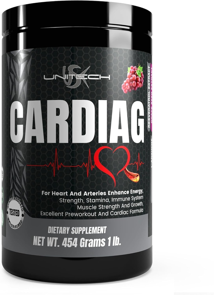 Unitech USK Cardiag Grape Toz | L-Arginine, L-Citrulline, Grape Seed, Resveratrol ve Coenzyme Q10 | Grape Flavor, 16 oz
