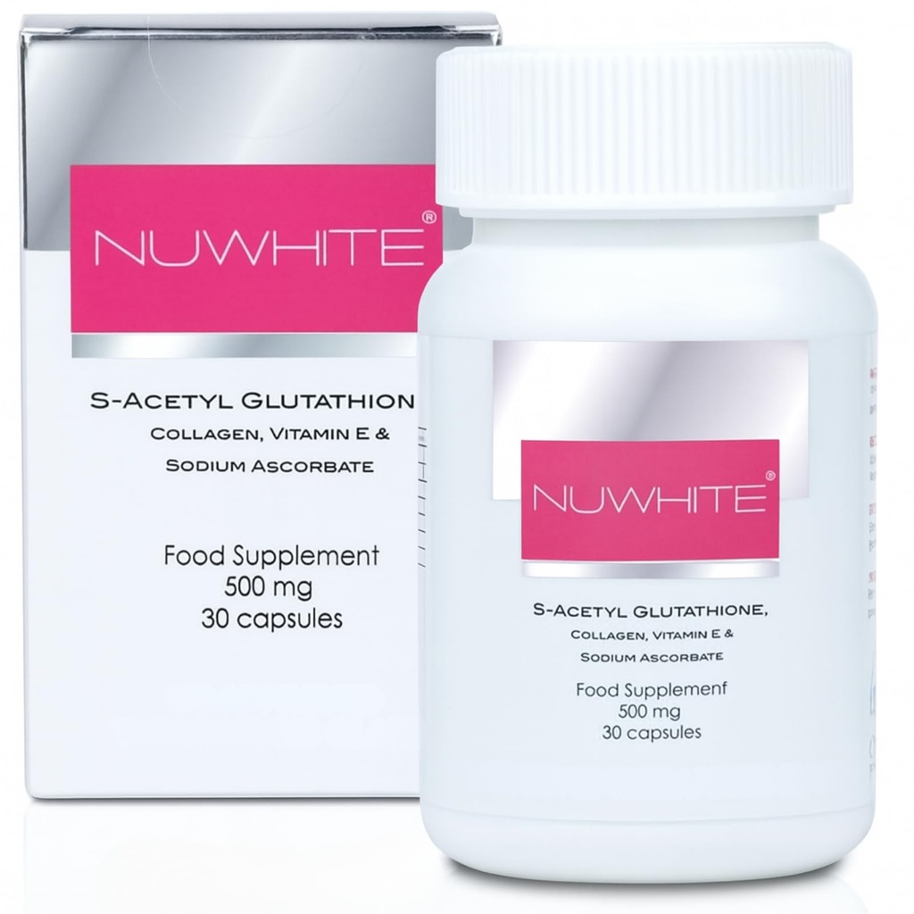 Nu Λευκό S-Acetyl Glutathione Νέα βελτιωμένη φόρμουλα λεύκανση δέρματος 30 κάψουλες