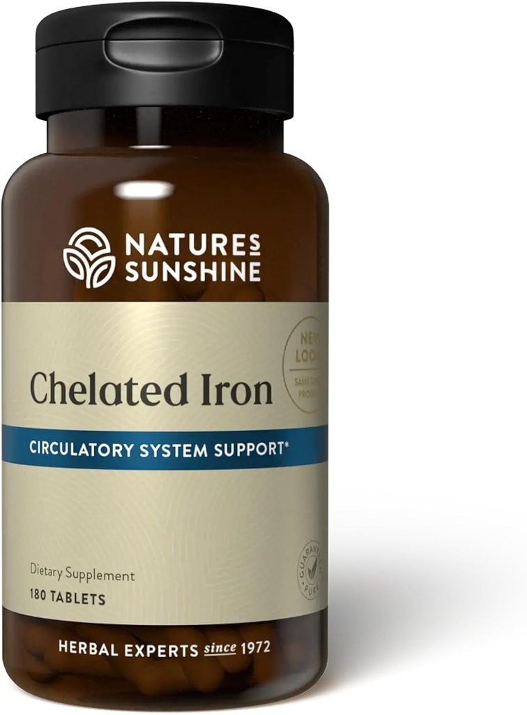 Nature's Sunshine Iron-Chelated 25mg, 180 Tabletler | Circulatory System Desteği sağlayın, oksijenin Tounds'a taşınmasına yardımcı olur ve Tablet için 25 mg Iron sağlayın