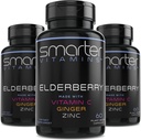(3 Pack) Smarter Elderberry Capsules + Vitamin C + Ginger & çinko, Herbal Supplement, Güçlü Black Elder Berry Antioksi Vitamin, 180 Vegan Pills