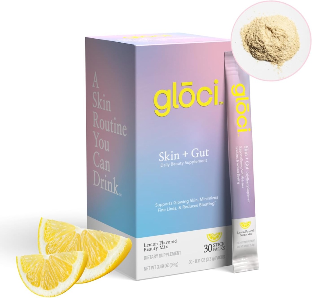 Gloci Skin + Gut - Probiotic DE111 - Hyaluronic Acid, Magnesium, Vitamin C, Zinc, Coconut Water Powder - Clinically Studied Probiotic for Radiant Skin, Gut Health, Hydration - 30 Count