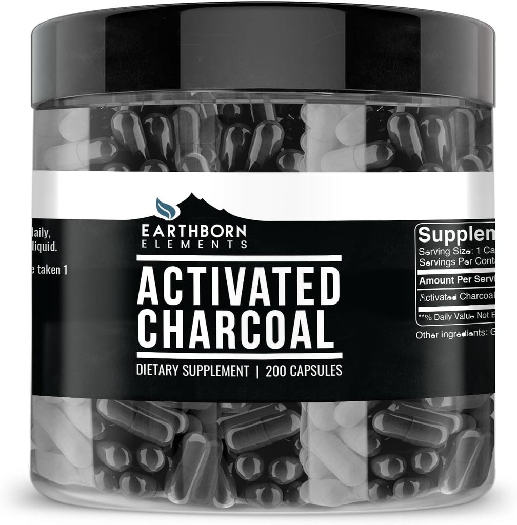 Dünya doğan Elements aktif Charcoal Capsules, 200 Capsules, Odorless & Non-Toxic Toz