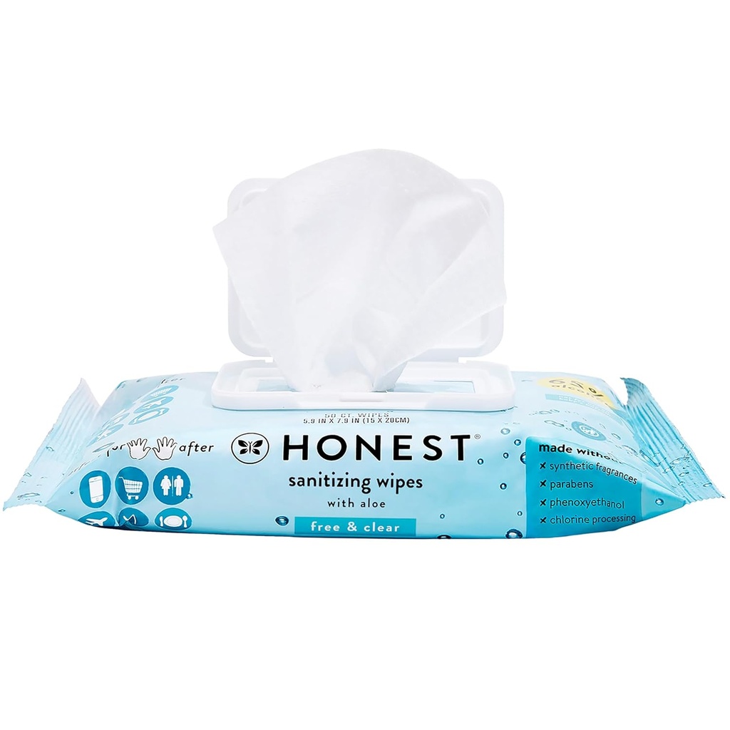 Dürüst Şirket, Alkol Wipes'ı Serbest Sanitize Etmek | Eller için Antibakteriyel + Güvenli | Germs'in% 99'unu Öldürür, Aloe | Count 50 (1 Pack)