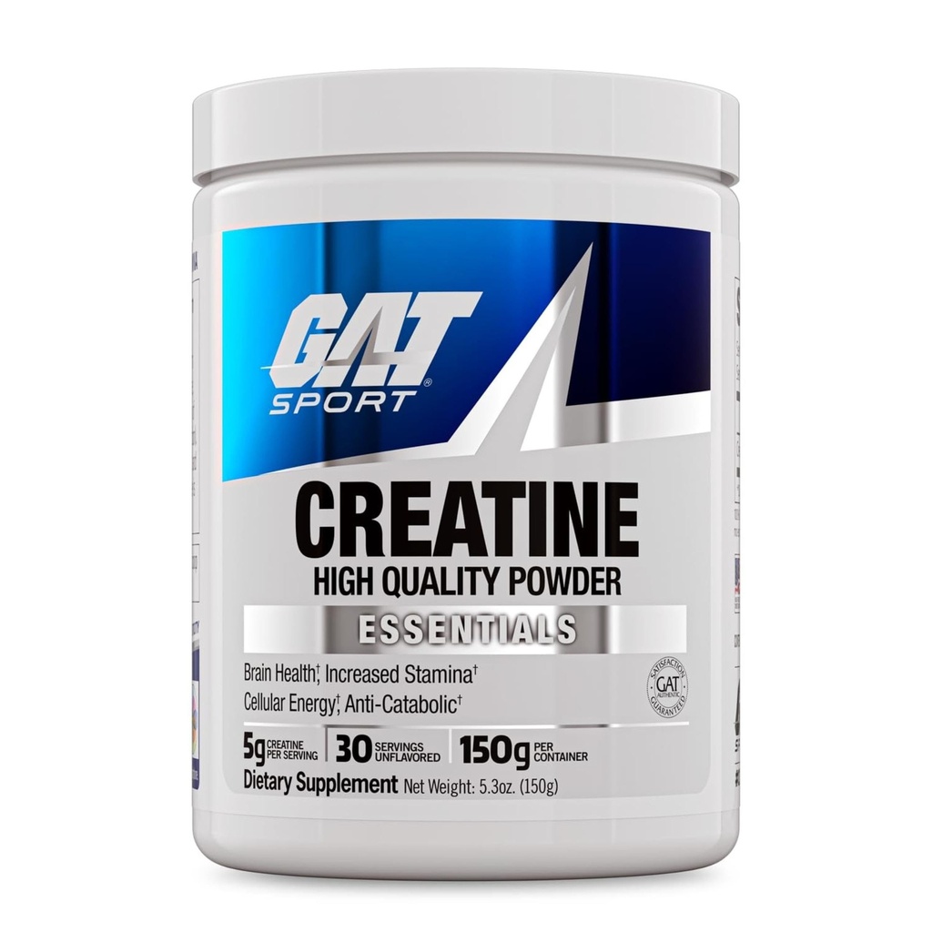 GAT SPORT Creatine Monohydrate Powder, 150 Grams, Strength, Brain Health, GLP1 Support Anti-oxidant, Endurance, for Men & Women, 1 Month Supply, Unflavored (30 Servings)