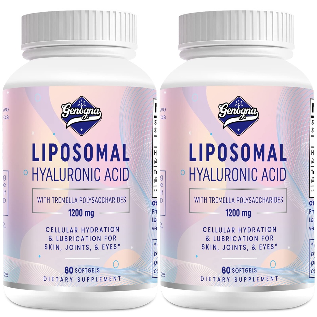 Liposomal Hyaluronic Acid Supplements 1000mg-High Bioδιαθέσιμες κάψουλες διαιτολογίου Hyaluronic Acid - με 200 mg Tremella Πολυσακχαρίτες για διπλή ενυδάτωση του δέρματος, Joint Lubrication,2 Pack