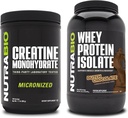NutraBio Creatine Monohydrate, Unflavored, 500g και πρωτεΐνη Whey Isolate, ολλανδική σοκολάτα, συμπλήρωμα Bundle - μυϊκή ενέργεια, Lean μυϊκή ανάπτυξη, ανάκτηση, και δύναμη