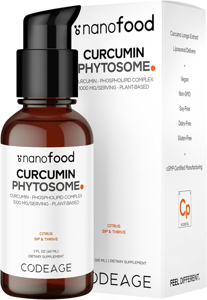 Codage Liposomal Curcumin Phytosome Liquid Supplement, Turmeric Curcumin Vegan Liquid Drops, φυτικής βάσης Curcuma Longa Dropper, Curcumina, Ηλιοτρόπιο Phospholipid, Sugar-Free, Citrus Flavor, 2 fl oz