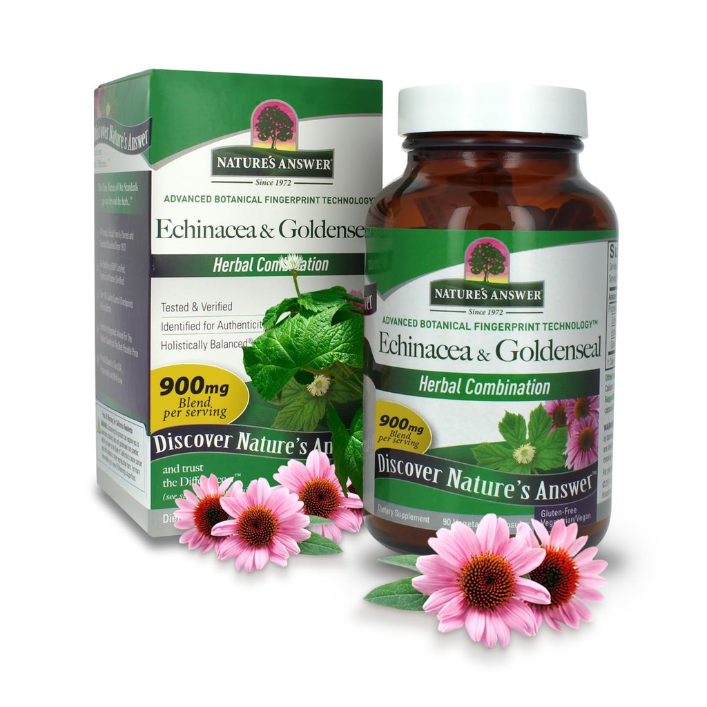 Nature's Answer Echinacea & Goldenseal | Diyetsel Supplement | Sağlıklı Immune System | Non-GMO & Kosher Sertifikalı | Vejetary /Vegan Capsules 90ct