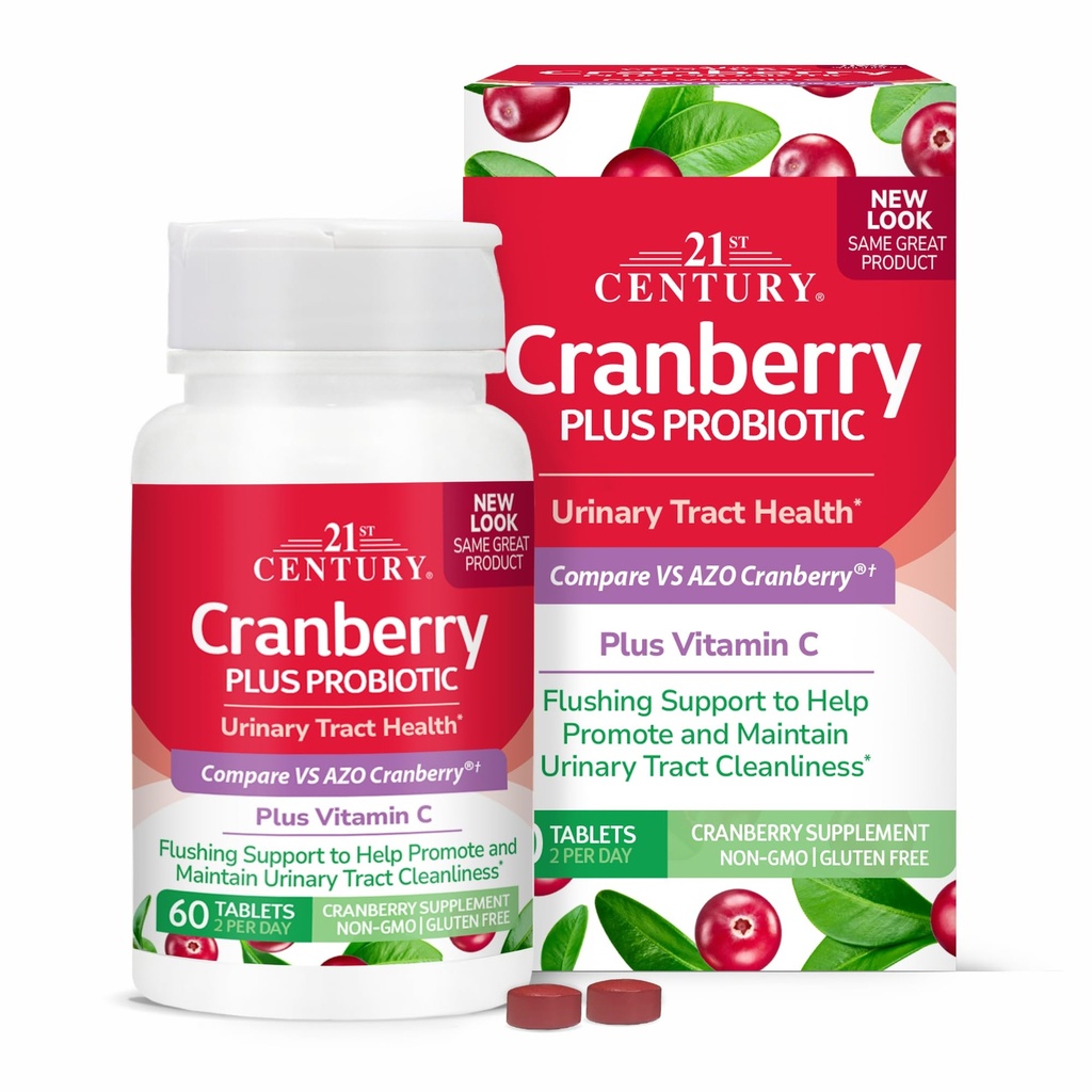 21. Yüzyıl Cranberry Plus Probiyotik Tabletler, 60 Kont