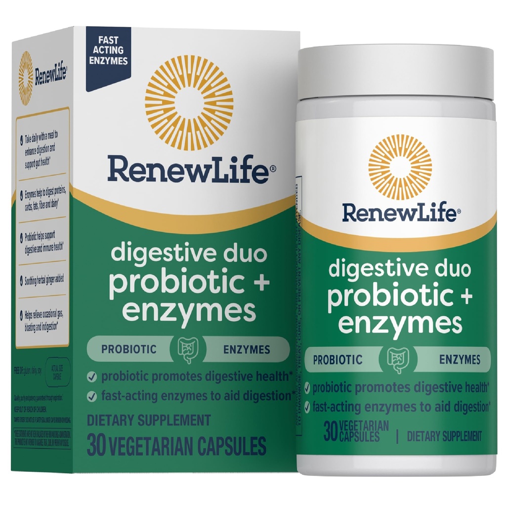 Yeni Yaşam Digestive Duo Probiyotik ve Enzymes Vegetarian Capsules, Probiyotik Digestive Health, Fast-Acting Enzymes Aid Digestion, With Soothing Herbs - 30 Count