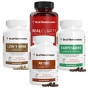 Real Mushrooms RealClarity (60ct), Lions Mane (120ct), Reishi (90ct) & 5 Defenders (90ct) Capsules - Mushroom Supplement for Cognitive Health, Longevity, Relaxation & Immune Support - Vegan, Non-GMO)