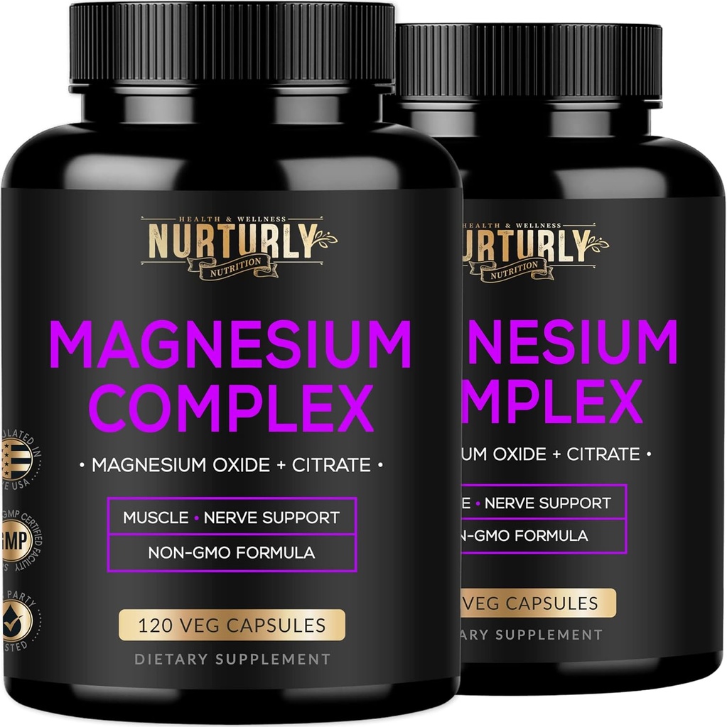 Magnesium Citrate & Oxide 500mg Complex Supplement - Υψηλή Απορρόφηση Μέγιστη δύναμη - Βοηθά στην υποστήριξη της πυκνότητας και της δύναμης των οστών, των μυών, της ενέργειας και του ύπνου - 240 κάψουλες Vegan