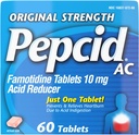 Pepcid AC Original Strength Heartburn Relief Tabletleri, Önleme ve Relieves Heartburn Asit Indigestion & Sour Stomach, 10 mg Famotidine to Reduce & Control Acid, Fast-Acting, 60 Ct