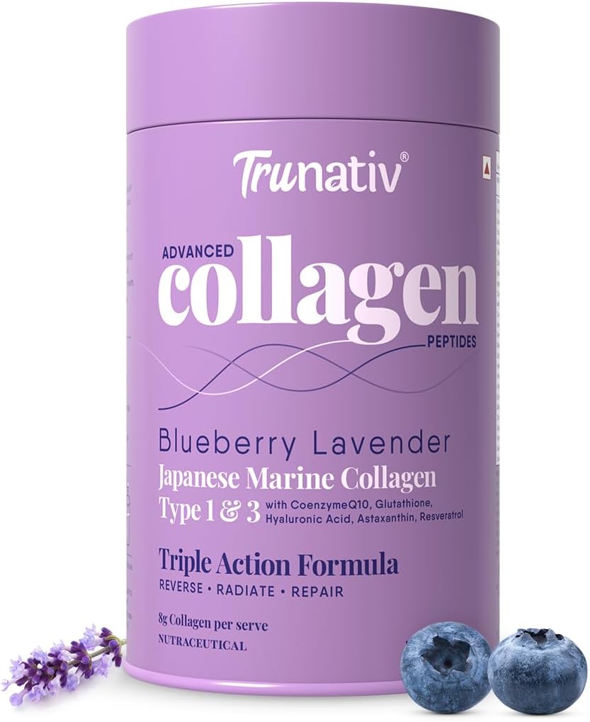Gelişmiş Japon Deniz Collagen Toz |Type 1 ve 3 | Kadın ve Erkekler için Hyaluronik Asit | Destekler Skin Glow, Saç Büyümesi ve Nail Strength | Blueberry Lavender (200g)
