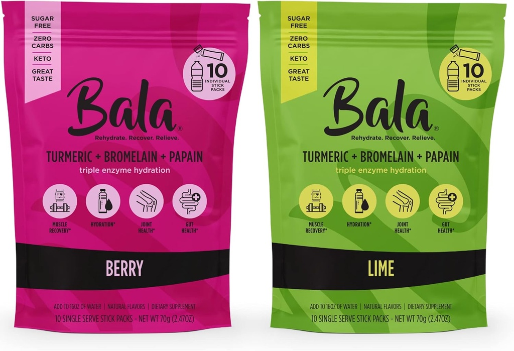 BALA Turmeric Enzyme Toz Packets, Sugar Free Hydration Mix for Gut Health, Immune Support, Natural Flavors, 10 Packets