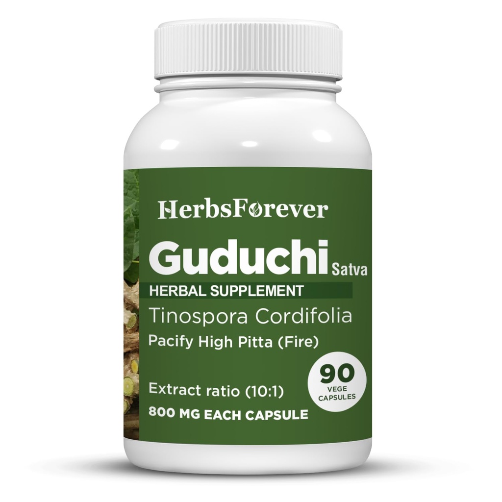 Herbsforever Guduchi Sat Capsules Tinospora Cordifolia Support Digestion Balancing Vata ve Pitta 90 Vege Capsules 800 Mg Every