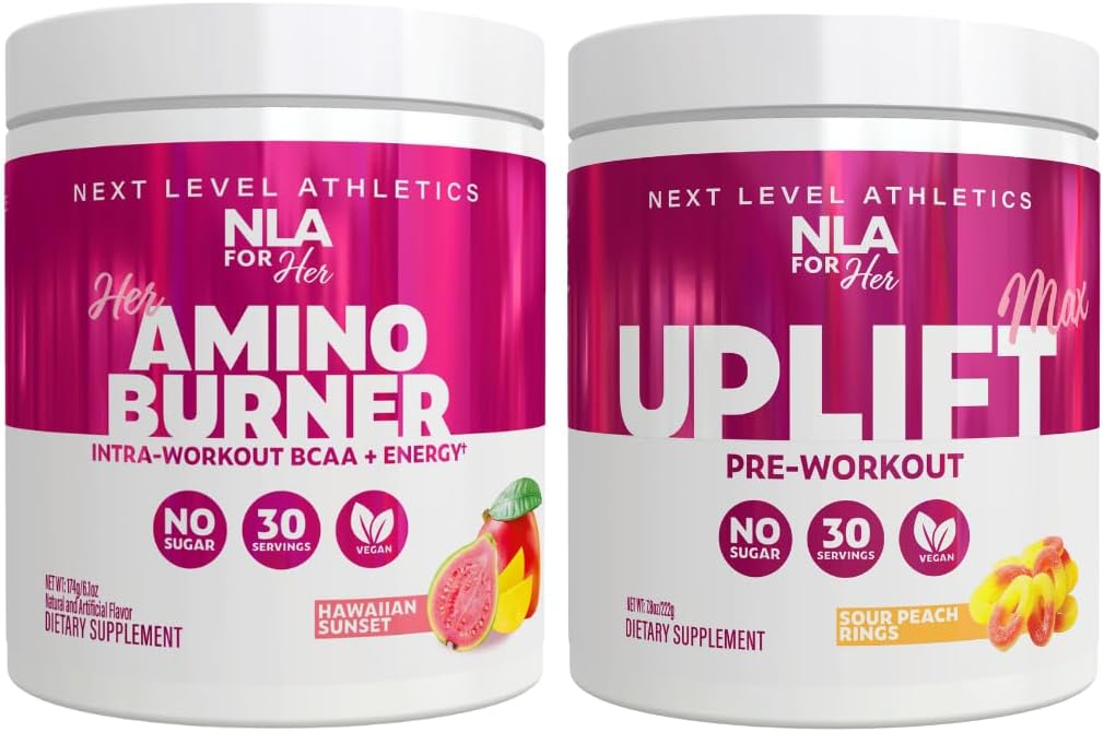 NLA for Her Pre/Intra Workout Stack (Includes Her Thermogenic Platinum Hawaiian Sunset ve Uplift Max Pre Workout Sour Peach Ring)