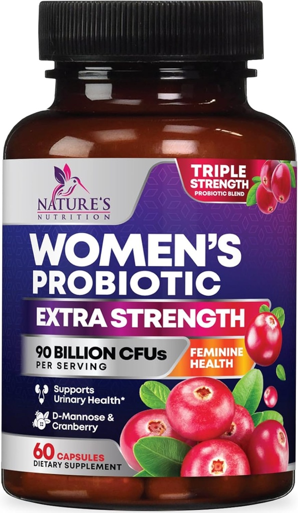 Women Digestive Health Support - 90 Milyar CFU Women's Probiyotik, 16 Strains, Cranberry, Vaginal Probiyotik with Prebiyotiks, PH, Immune, Urinary, & Feminine Health Support, 60 Capsules