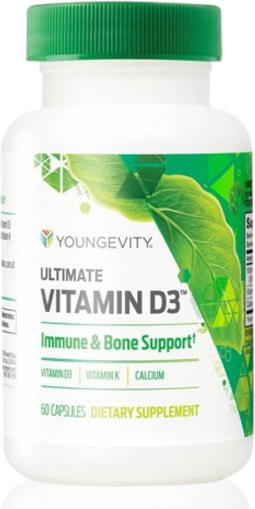 Youngevity Ultimate Vitamin D3 5000 I with K2 – Yüksek Lisans Vitamin D3, K2 ve Immune Support, Bone Mechanic, and Heart Health - 60 Capsules