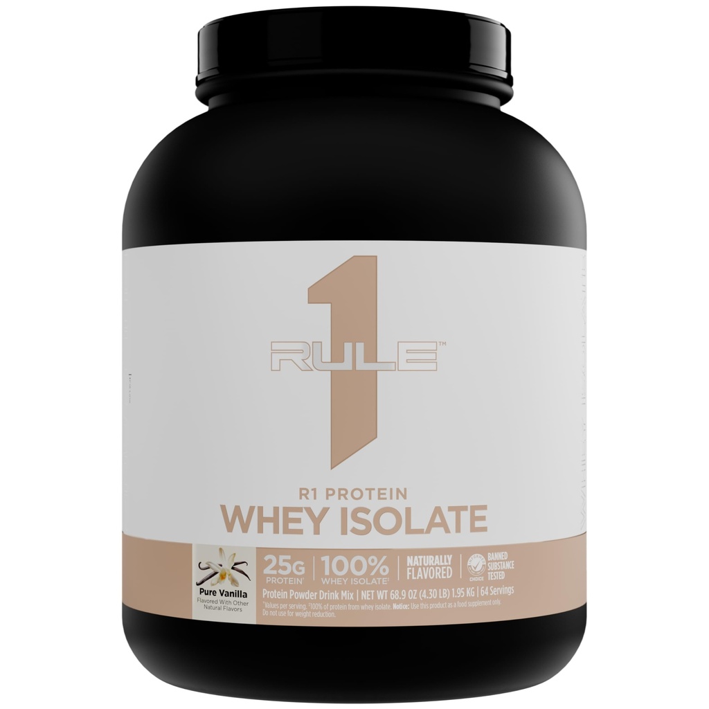 Κανόνας 1 Φυσικά αρωματισμένη πρωτεΐνη R1 Whey Isolate - Clean Formula with 25g Protein & 6g BCAA Αποκλειστικά απομονωμένες & υδρολυμένες πηγές για την αποκατάσταση προπόνησης (4.3 Λίρες*, Pure Vanilla)
