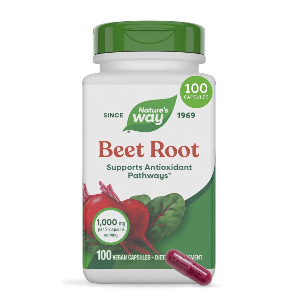 Nature's Way Beet Root Κάψουλες, Υποστηρίζει Αντιοξειδωτικά Pathways*, Βοηθά στην Εξουδετέρωση των Ελεύθερων Ριζοσπαστικών *, 1000 mg ανά 2-Κάψουλα Σερβίρισμα, Vegan, 100 Count (Packaging May Vary)