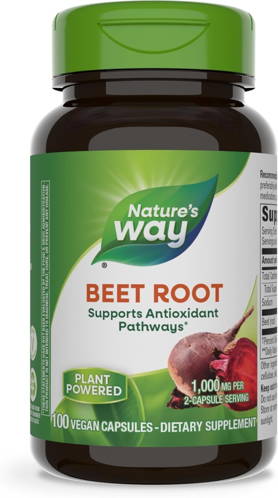 Nature's Way Beet Root Κάψουλες, Υποστηρίζει Αντιοξειδωτικά Pathways*, Βοηθά στην Εξουδετέρωση των Ελεύθερων Ριζοσπαστικών *, 1000 mg ανά 2-Κάψουλα Σερβίρισμα, Vegan, 100 Count (Packaging May Vary)