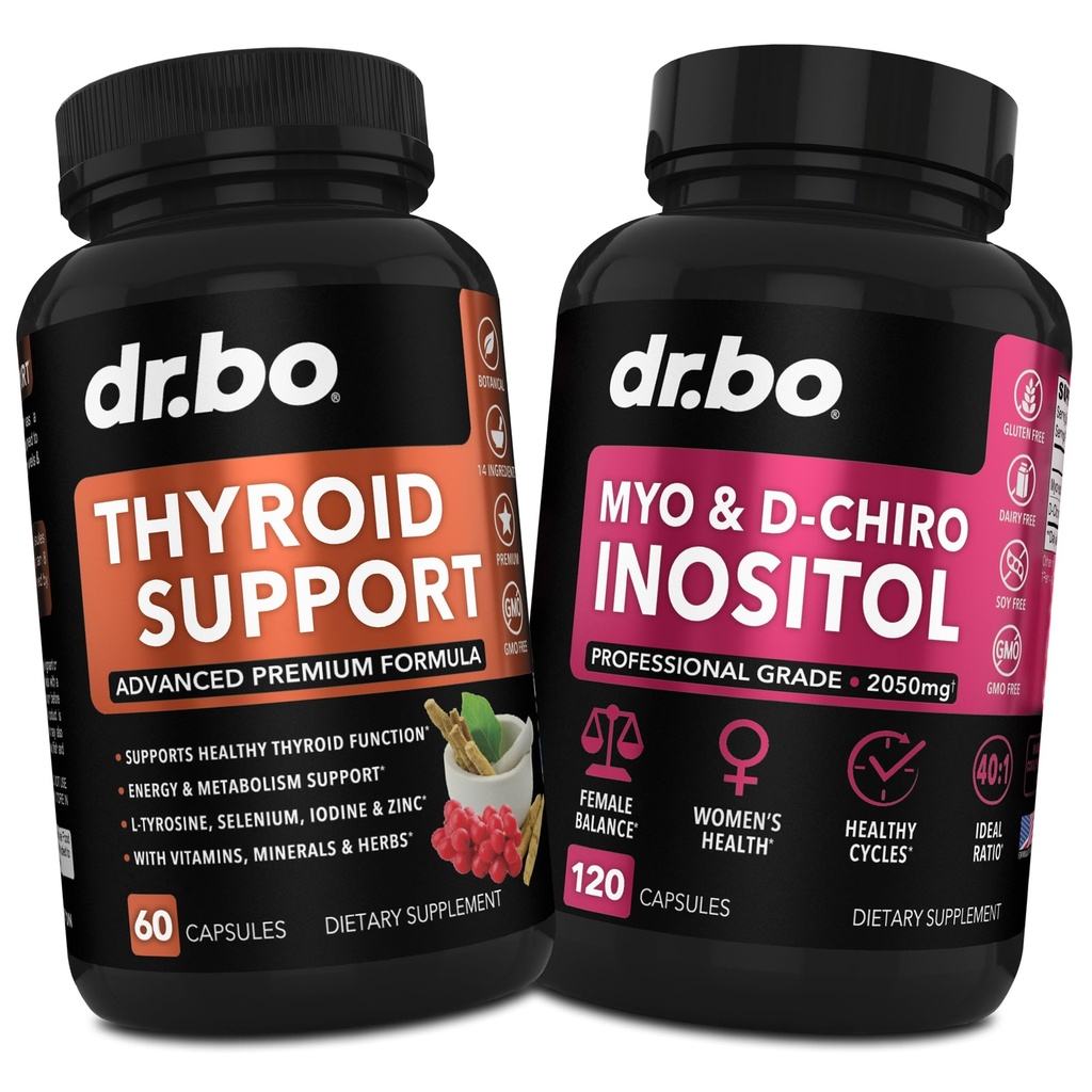Tiroid Desteği ve Myo-Inositol & D-Chiro Inositol Supplement Capsules - Metabolism için Doğal Destek, Mood & Energy - 40:1 Kadın Sağlığı için Hormon Dengesi, Erkekler Sağlığı, Kadın Sağlığı