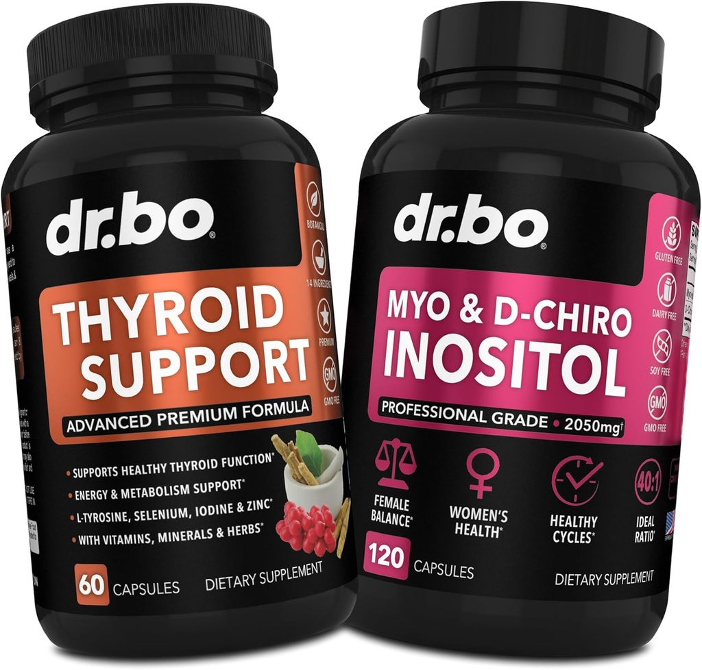 Tiroid Desteği ve Myo-Inositol & D-Chiro Inositol Supplement Capsules - Metabolism için Doğal Destek, Mood & Energy - 40:1 Kadın Sağlığı için Hormon Dengesi, Erkekler Sağlığı, Kadın Sağlığı