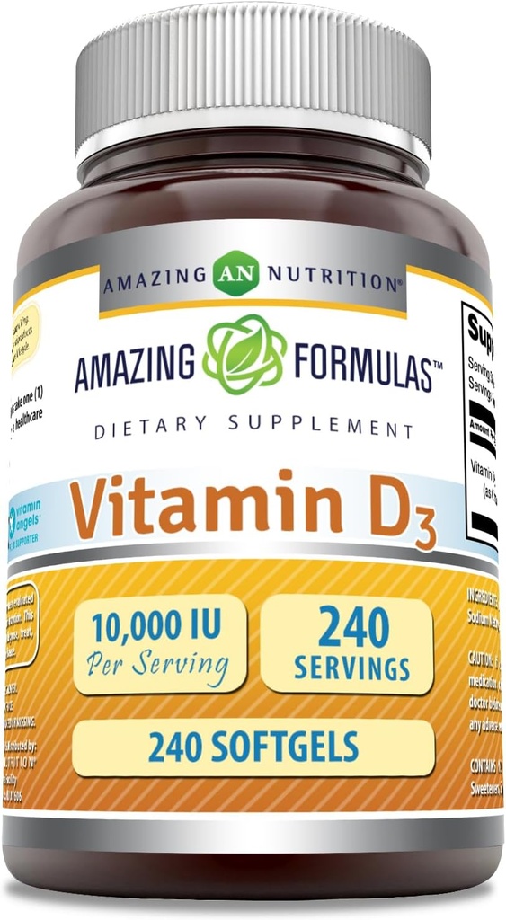 Amazing Formulas Vitamin D3 (Cloncalciferol) Tamam | 10.000 IU | 240 Softgels | Non-GMO | Gluten-Free | Made in USA