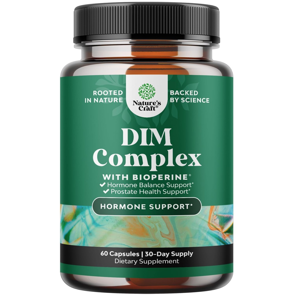 Pure DIM Supplement for Men with Bioperine - DIM Estrogen Blocker for Men for Hormone Balance & Prostate Health - Diindolylmethane Testosterone Complex with Broccoli Florets - 60 Κάψουλες