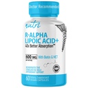 Nutri R Alpha Lipoic Acid 600 mg Capsules - R Lipoic Acid Biotin ile Stabilized - Active Form of R-ALA - 600 mg Klinik Dosage - Güçlü Hücreler Enerji Desteği - 60 Vegan Capsules - RALA