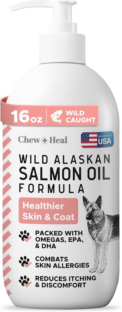 Wild Alaskan Salmon Fish Oil for Dogs - 16 oz. of Fish Oil Formula - Pump Cap Şişe - Contains Omega-3 ve 6, Vitamin D, EPA ve DHA Sağlıklı Cilt ve DHA