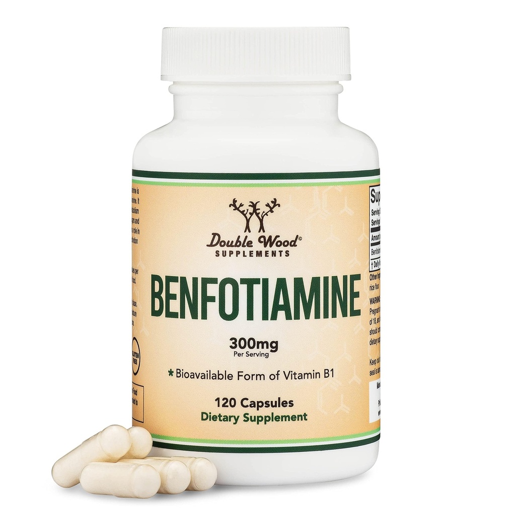 Benfotiamine 300 mg (Third Party Tested, 120 Capsules, 150 mg Per Cap) Non-GMO, Thiamine B1 Seviyelerini artırmak için (Daha Absorbable Than Thiamine, Fat pit) Çift Wood