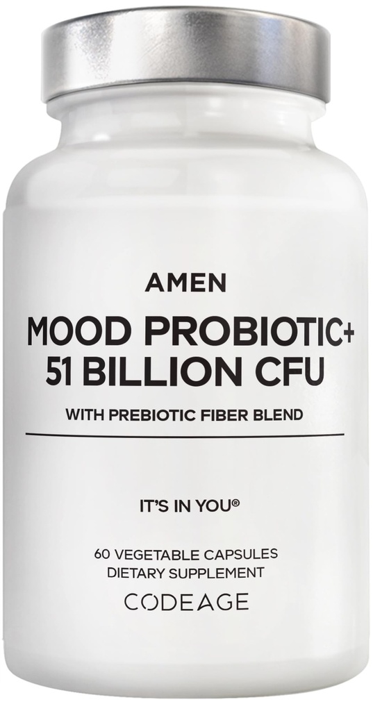Amen Mood Probiyotik Supplement 51 Milyar CFU - Organik Prebiyotikler ve Probiyotikler - Asitofilus Probiyotik Pills, Fibers - Mood Organic Ashwagandha, Blueberries - Vegan & Non-GMO - 60 Capsules