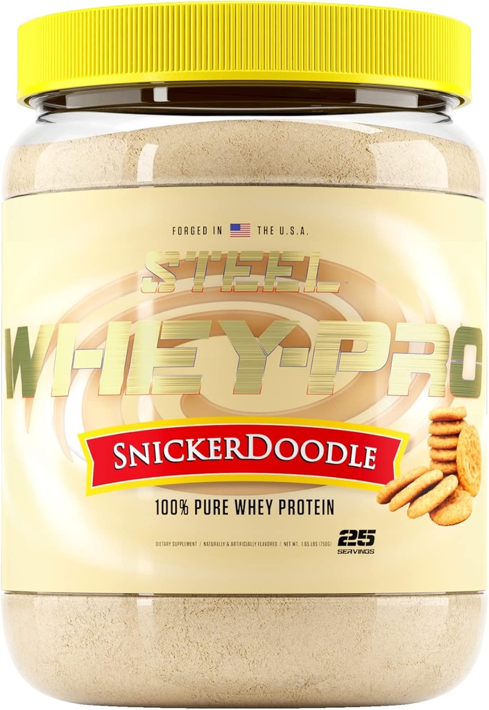 Steel Supplements Whey-Pro | 100% Pure Whey Protein Powder for Men and Women | Snickerdoodle | Muscle Gain & Lean Muscle Recovery | Gluten Free | 1.65 lbs | BCAA 5g | Non-GMO | 25 Servings
