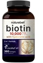 NatureBell Biotin 1000063 + Hyaluronic Acid 25mg | 360 Coconut Oil Softgels, Premium Biotin Supplement for Hair Skin and Nails*