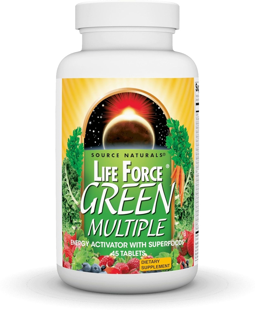 Source Naturals Life Force Green Multiple, Energy Activator with Superfoods*, Helps Bring Balance to All 12 Deep Meatabolic Systems in The Body* - 45 Tablets