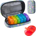 Serfeymi Weekly Travel Pill Organizer 2 Times A Day AM PM Yükseltd Rainbow Pill Box 7 Day with Portatif Ambalaj Deri Pill Case, Medicine Organizer for Pills, Vitamins, Fish Oils - Floral 02