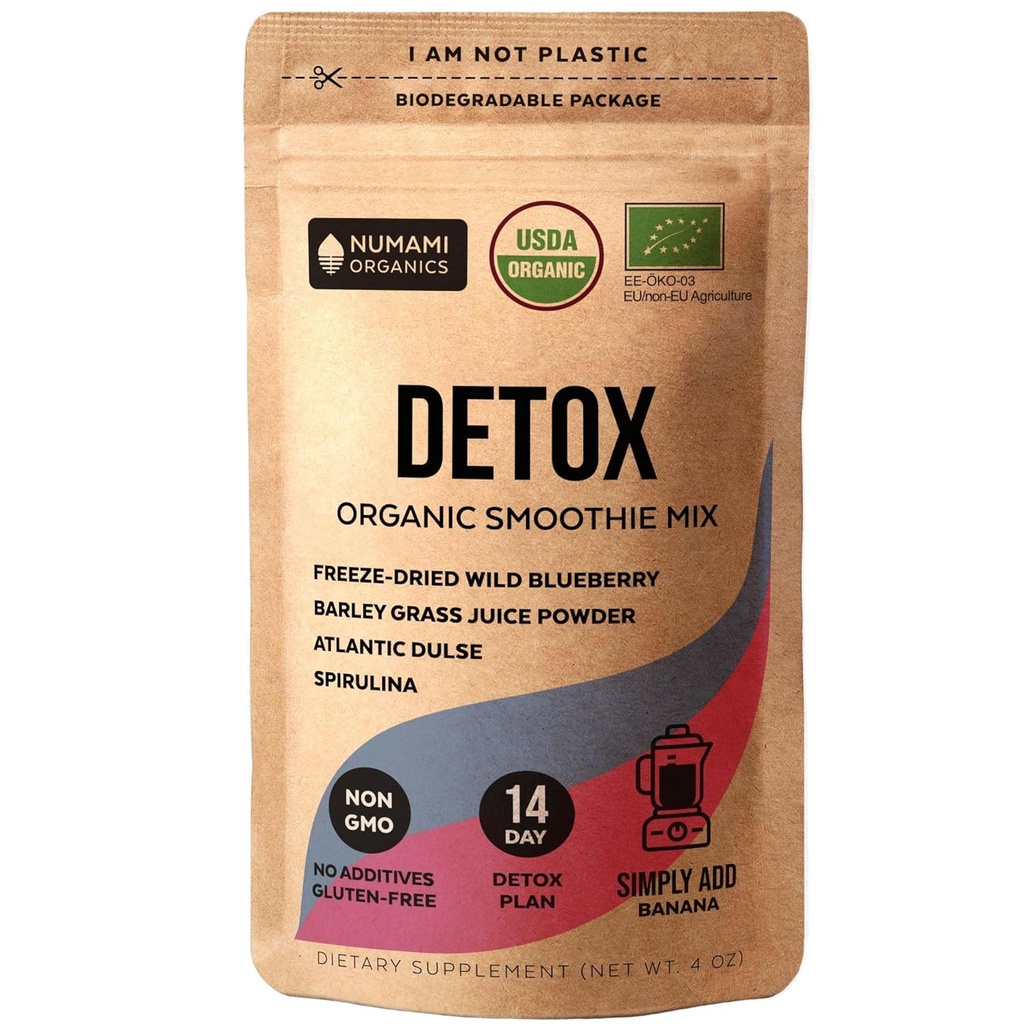 Numami Organik Detox Blueberry Smoothie Toz Sağlıklı Spirulina, Atlantic Dulse ve Barley Grass Juice, Avrupa'dan Premium Kalite Superfood
