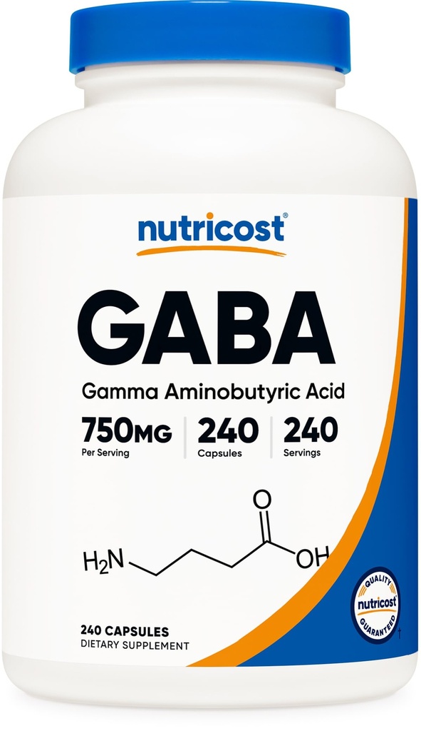 Nutricost GABA (Gamma Nitrobutyric Acid) 750 mg, 240 Capsules, 240 Hizmet - Non-GMO, Gluten Free Free